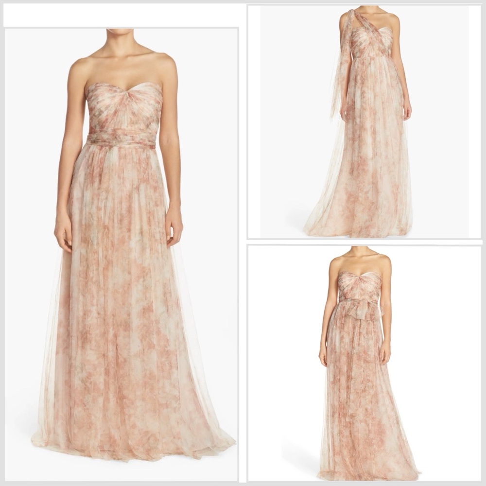 Jenny Yoo Annabelle Tulle Convertible Column Gown Dress Floral Strapless Size 4